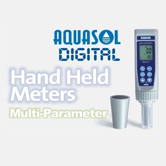 AQUASOL DIGITAL Handheld Multi Parameter Meter Pro, PH/ORP*/TDS/Conductivity/Salinity (0 - 14 PH / ± 1000 MV* / 0 - 100 ms/Cm / 0 - 66000 PPM) With Calibration Solution, Waterproof , AMAL01