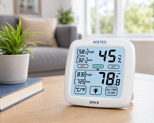 ACETEQ DTH-9 Digital Touch Screen Thermo-Hygrometer | Temperature & Humidity Meter | 500 ms Response Time | MAX/MIN Function | Large LCD Display | Laboratory & Indoor Monitoring