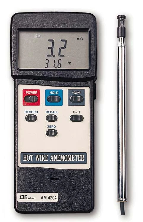 Lutron AM-4204 Hot Wire Anemometer | Air Velocity Meter | Air Flow Meter | Temperature Meter | Low Air Velocity Measurement | RS-232 Interface
