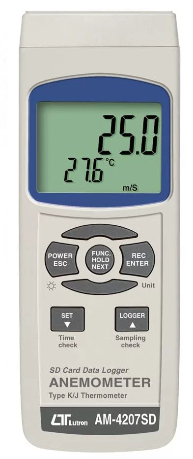 Lutron AM-4207SD SD Card Data Logging Anemometer | Air Velocity Meter | Air Flow Meter | Temperature Meter | Vane Type | K/J Thermocouple | RS-232/USB