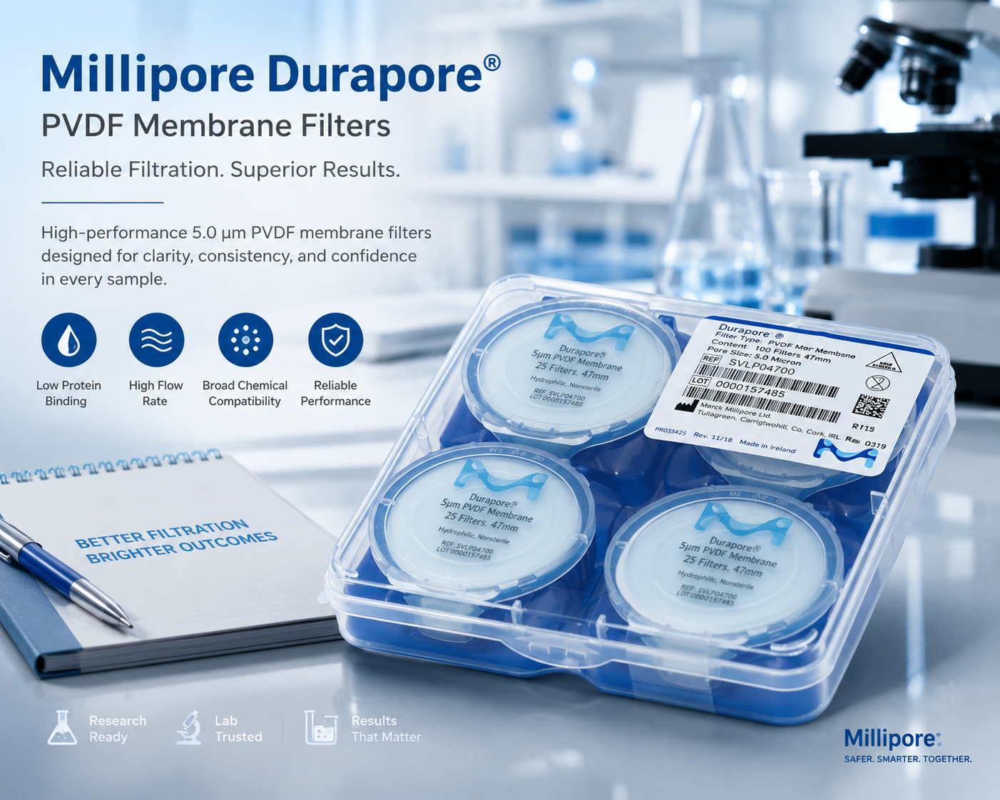 Millipore SVLP04700 – Durapore® PVDF Membrane Filter, 5.0 μm, 47 mm