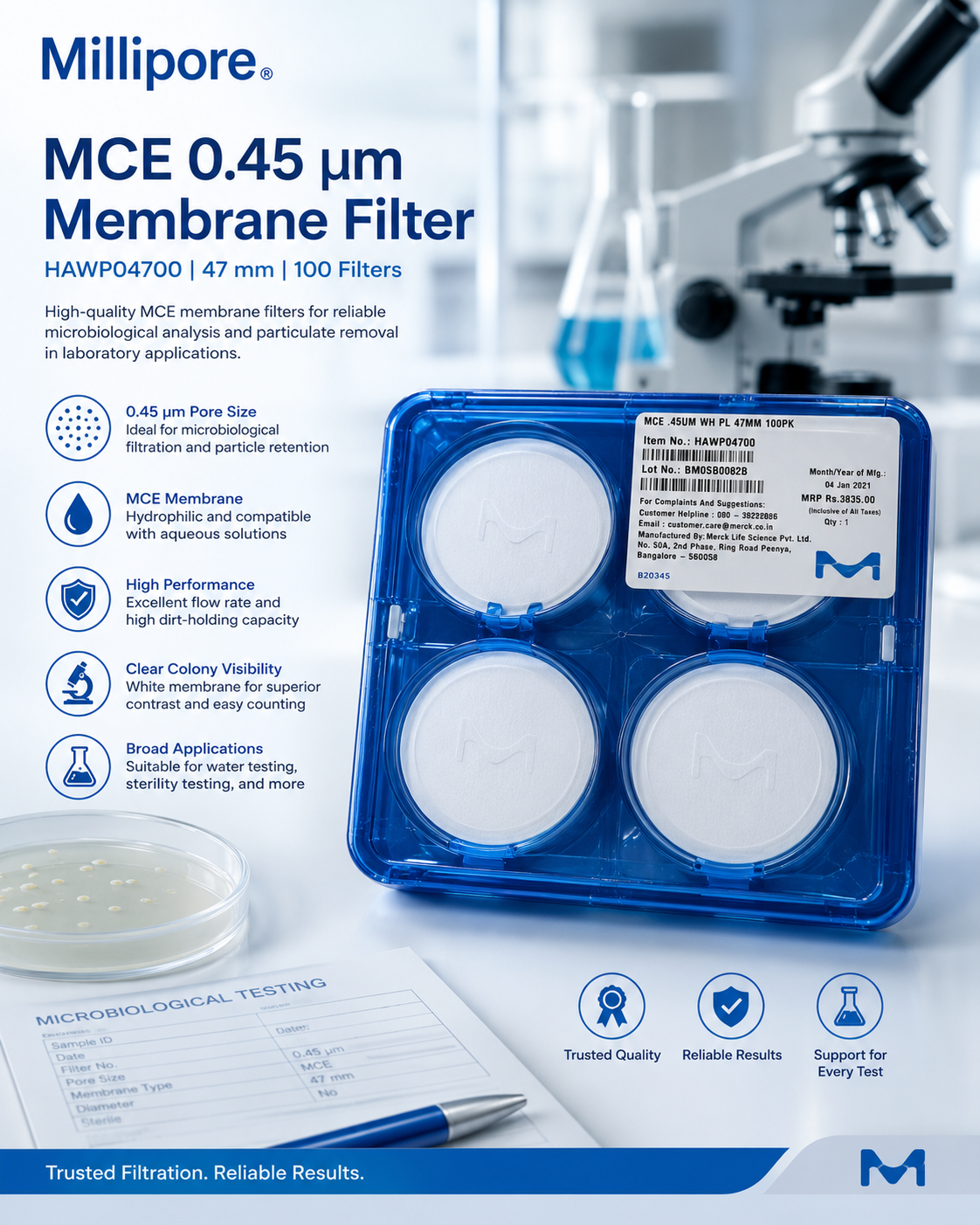Millipore HAWP04700 – MF-Millipore™ MCE Membrane Filter, 0.45 μm, 47 mm