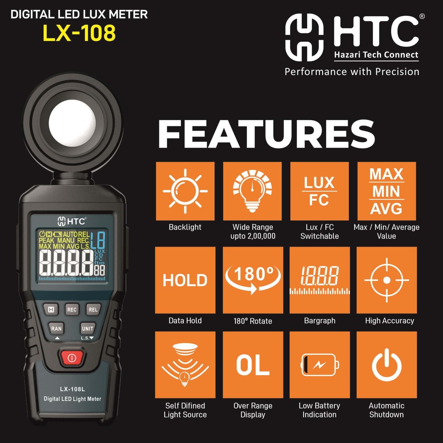 HTC LX-108L Digital LED Lux Meter