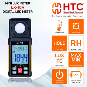 HTC LX-10A Mini Lux Meter | Digital Light Meter | 0–200,000 Lux | Lux/FC Measurement | Data Hold | Max/Min | Backlight