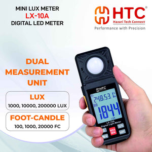 HTC LX-10A Mini Lux Meter | Digital Light Meter | 0–200,000 Lux | Lux/FC Measurement | Data Hold | Max/Min | Backlight