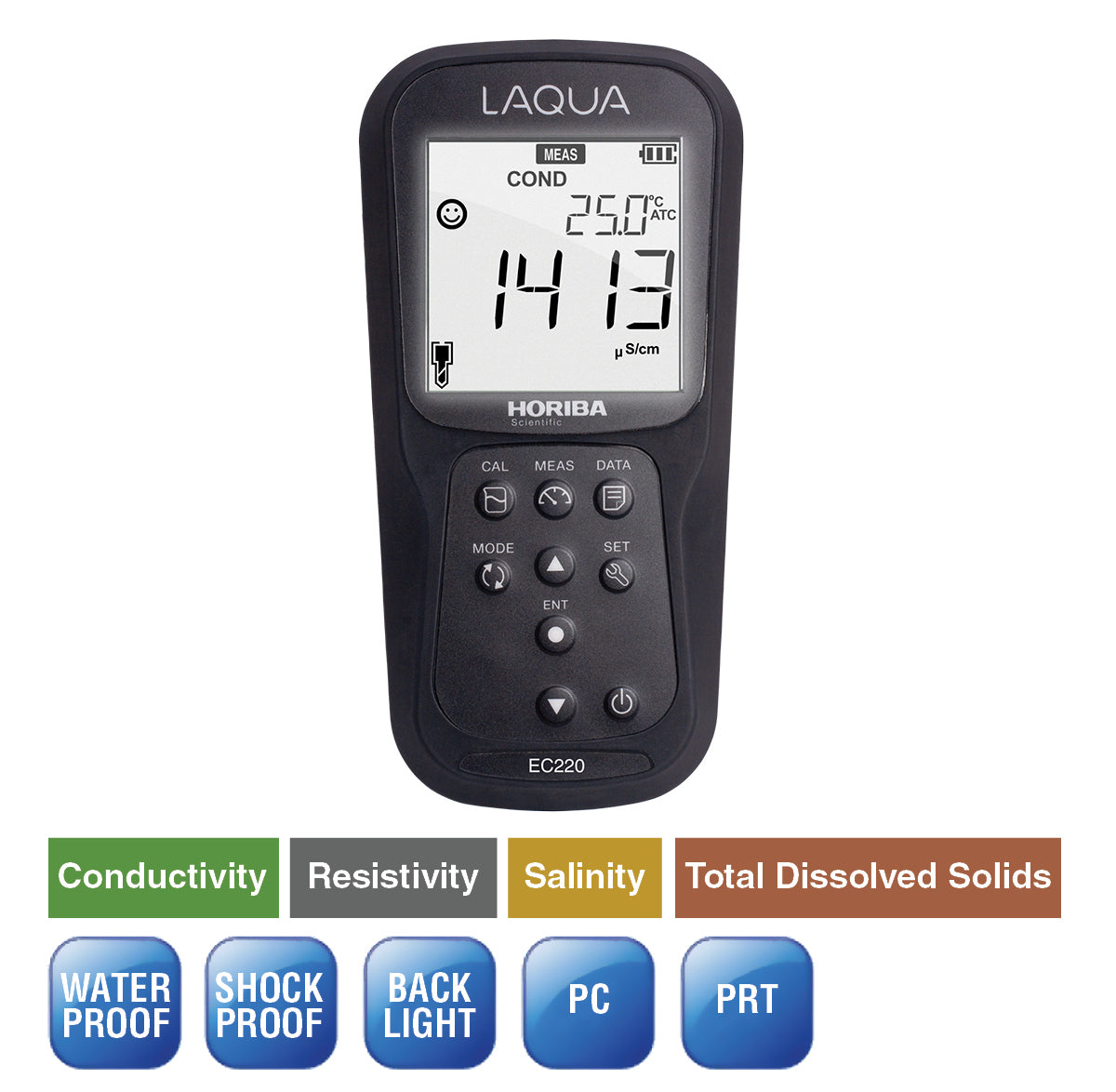 HORIBA LAQUA EC220-K Waterproof Handheld Conductivity, Resistivity, TDS, Salinity & Temperature Meter