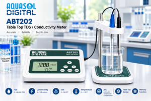 AQUASOL DIGITAL ABT202 Table Top TDS / Conductivity Meter | 0–66,000 PPM TDS | 0–100 mS/cm Conductivity | 0–50 PPT Salt | ATC | 0–110°C Temperature
