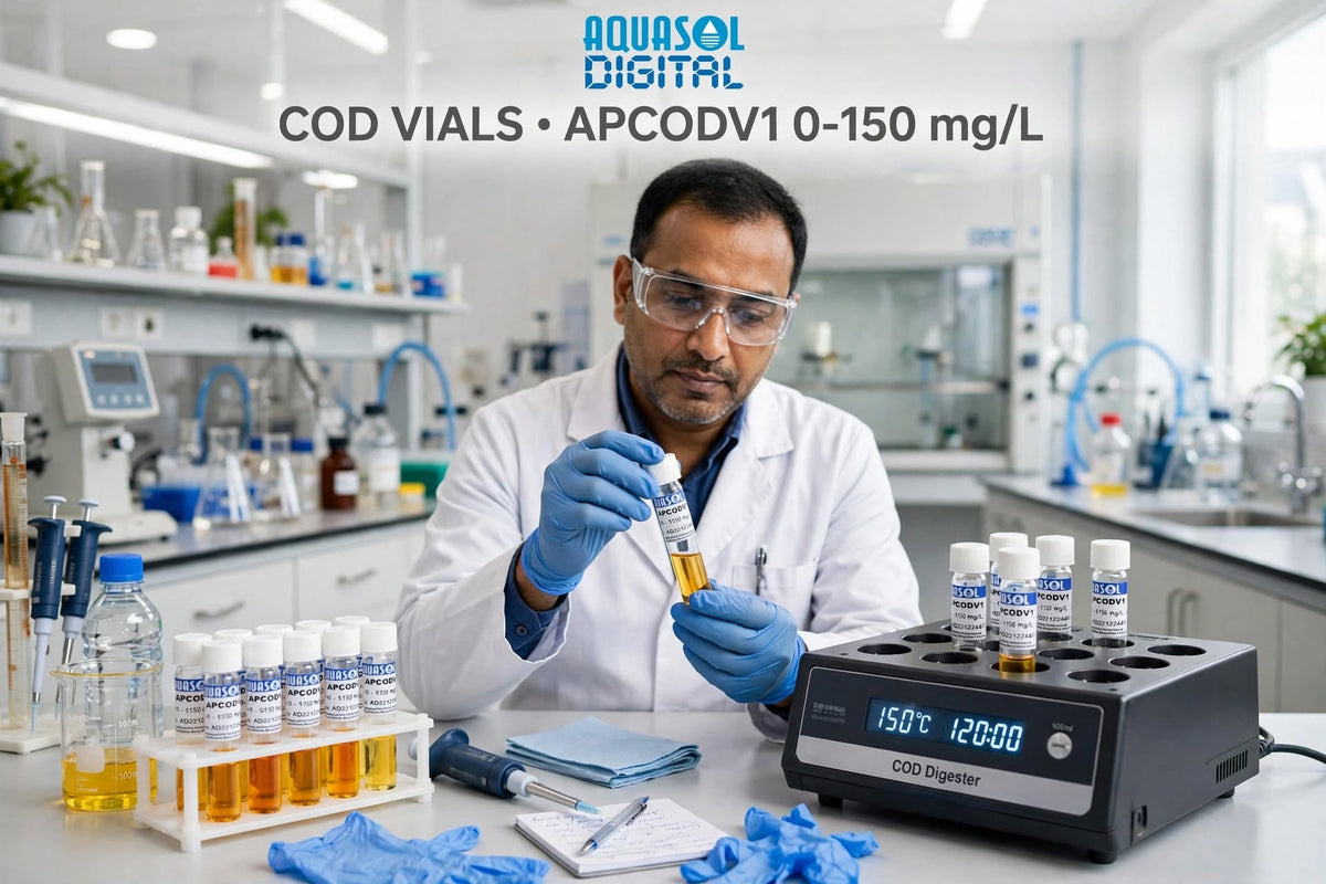 AQUASOL DIGITAL APCODV1 COD Vials | 0–150 mg/L (ppm) COD Range | Ready-to-Use | 25 Vials