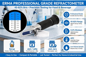 Erma Hand Refractometer 45-82% Brix Professional Grade Optical Hand Held Refractometer, Sugar Type for Syrup, Jelly, Jam Low Volume, 45-80° Brix Range, 0.2° Brix Division