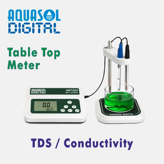 AQUASOL DIGITAL ABT202 Table Top TDS / Conductivity Meter | 0–66,000 PPM TDS | 0–100 mS/cm Conductivity | 0–50 PPT Salt | ATC | 0–110°C Temperature
