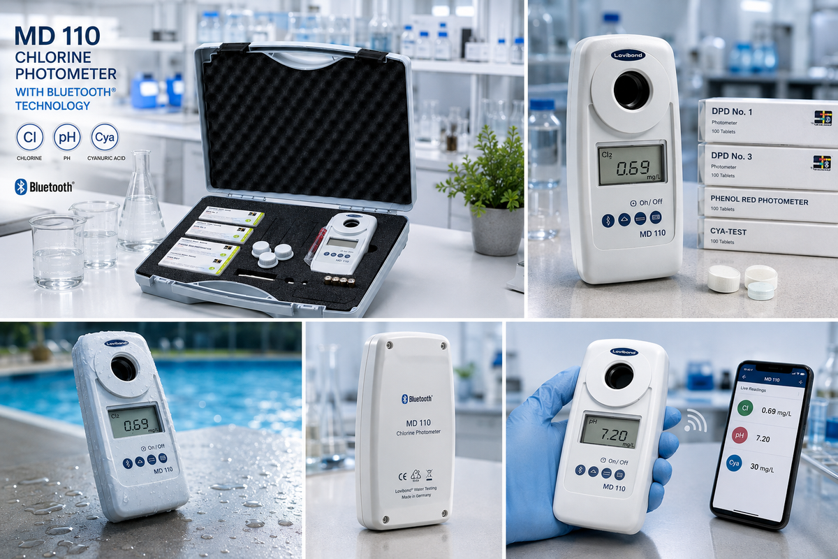 Lovibond MD 110 Chlorine Photometer with Bluetooth | 3-in-1 Chlorine, pH & Cyanuric Acid Water Tester