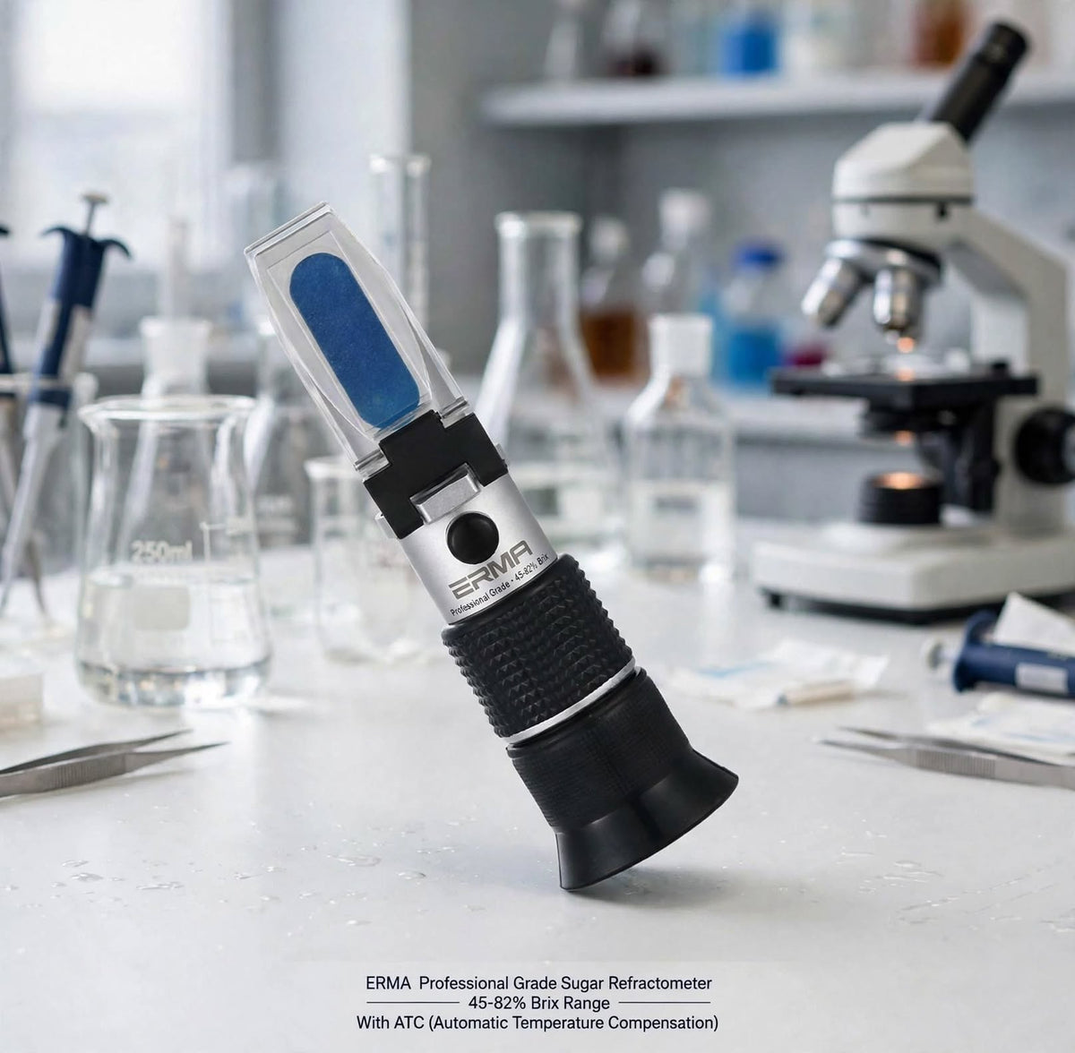 Erma Hand Refractometer 45-82% Brix Professional Grade Optical Hand Held Refractometer, Sugar Type for Syrup, Jelly, Jam Low Volume, 45-80° Brix Range, 0.2° Brix Division
