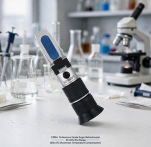 Erma Hand Refractometer 45-82% Brix Professional Grade Optical Hand Held Refractometer, Sugar Type for Syrup, Jelly, Jam Low Volume, 45-80° Brix Range, 0.2° Brix Division