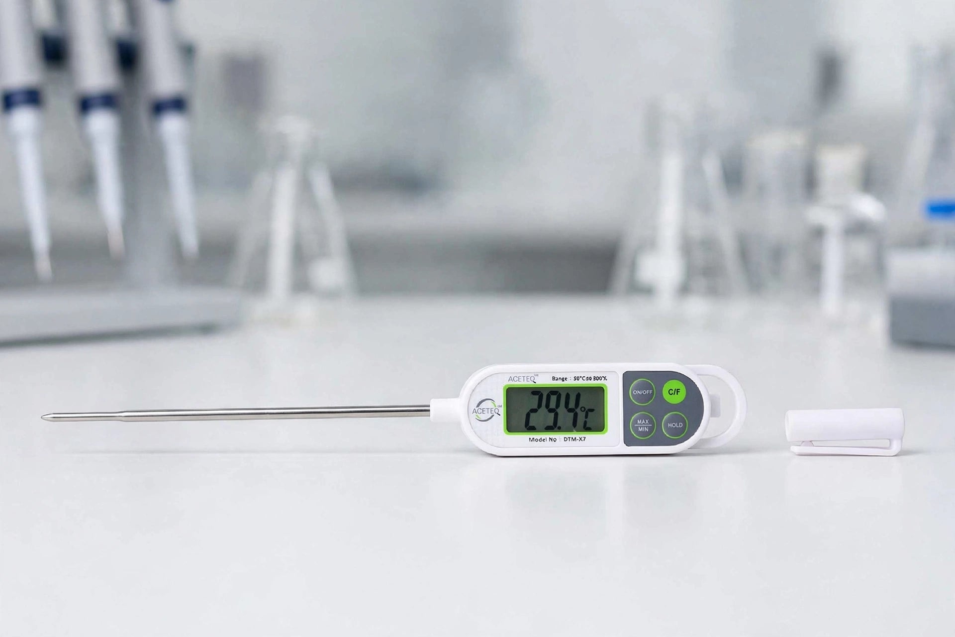ACETEQ DTM-X7 Waterproof Digital Thermometer, -50°C to 300°C, IPX6, Stainless Steel Probe, 0.1°C Resolution