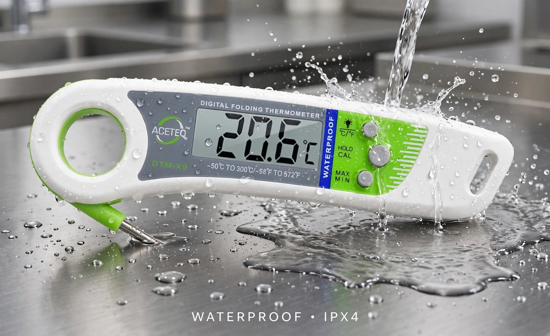 ACETEQ DTM-X9 Digital Folding Food Thermometer – Waterproof, Stainless-Steel Probe, Fast Response