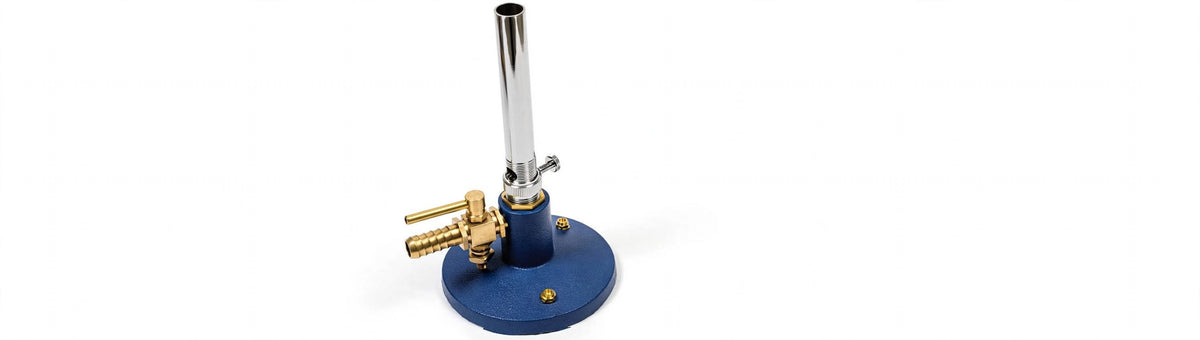 Bunsen Burner with Stop Cock – Cast Iron Powder-Coated Base, Chrome-Plated Brass Burner Tube, Screw-Type Air Regulator