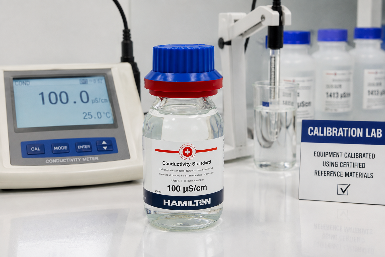 Hamilton CRM Conductivity Standard 100 µS/cm, 250 mL | Glycerine Base | NIST Traceable | Certified Reference Material (CRM) | Part No. 238934