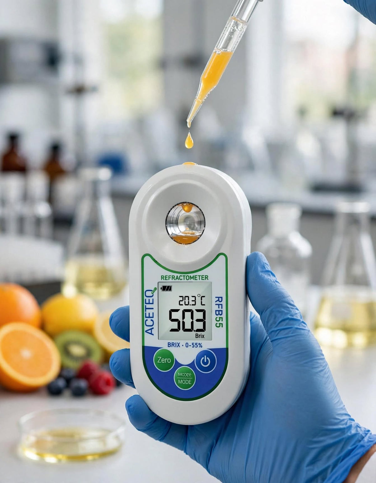ACETEQ™ RFB55 Digital Brix Refractometer with Refractive Index | 0–55% Brix | 0.1% Resolution | ±0.2% Accuracy | Portable Digital Refractometer