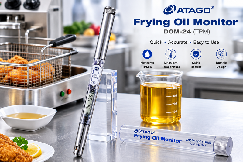 ATAGO DOM-24 Frying Oil Monitor | TPM & Acid Value (AV) Meter | 0.5–40.0% TPM | 0–225°C Temperature Range | IP67 | Cat. No. 9341