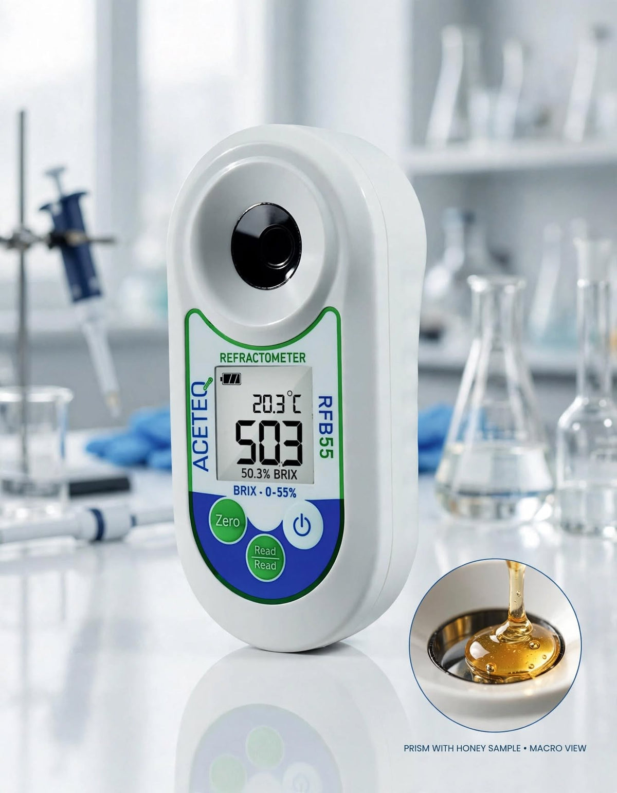 ACETEQ™ RFB55 Digital Brix Refractometer with Refractive Index | 0–55% Brix | 0.1% Resolution | ±0.2% Accuracy | Portable Digital Refractometer