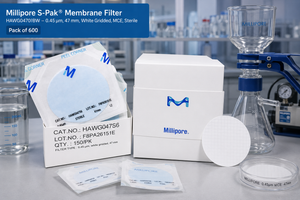 Millipore S-Pak® Membrane Filter – HAWG0470BW (0.45 μm, 47 mm, White Gridded, MCE, Sterile, Pack of 600)