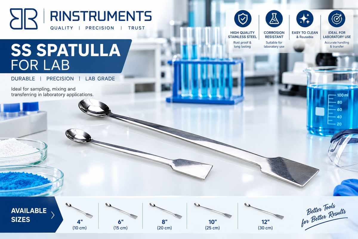 SS Spatula for Lab | Stainless Steel Laboratory Spatula with Spoon & Flat End | Pack of 5