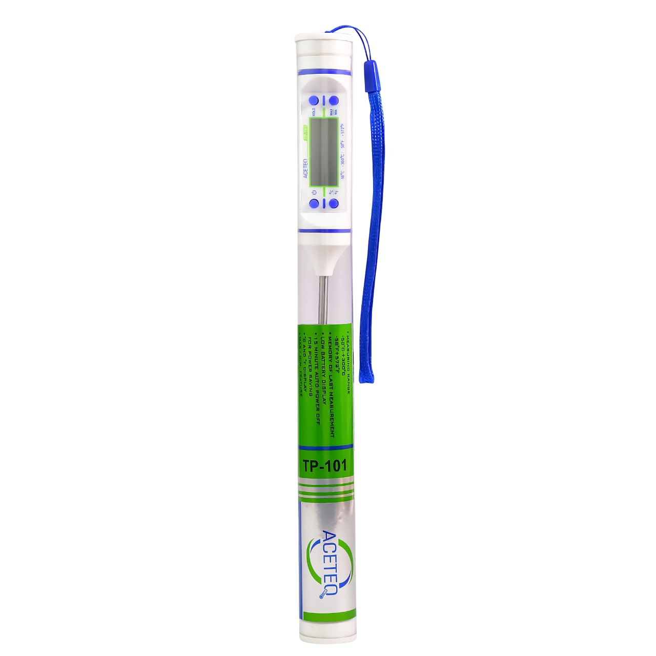 ACETEQ TP-101 Digital Probe Thermometer with Stainless Steel Probe, LCD Display, °C/°F Selection, Hold & Max/Min Functions