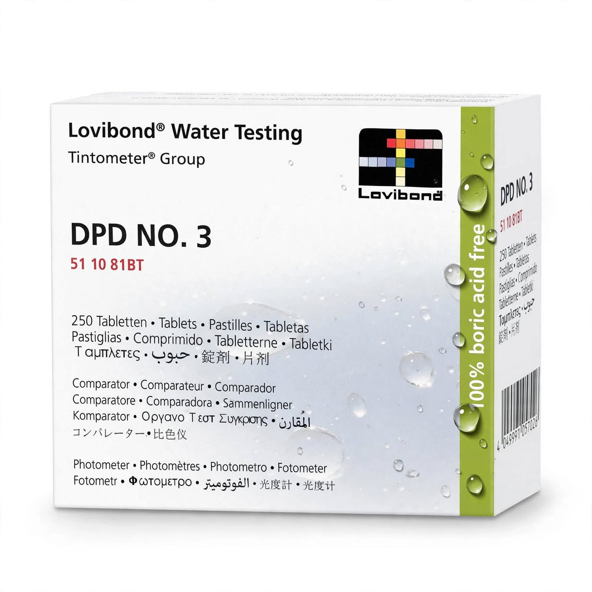 Lovibond 511081BT DPD No. 3 Water Testing Tablets | 250 Tablets | Total Chlorine, Combined Chlorine & Bromine Testing | 100% Boric Acid Free | Comparator & Photometer | Tintometer Group