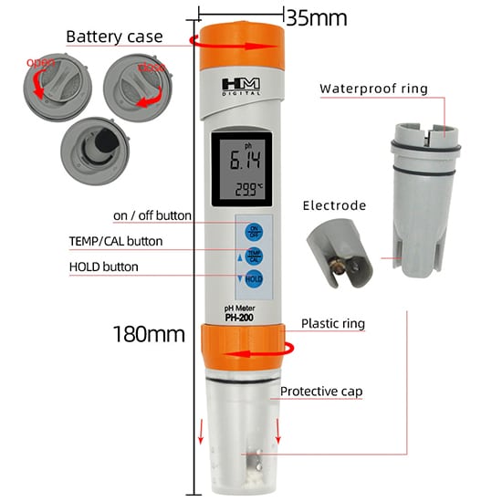 HM Digital PH-200 Waterproof Professional Series pH/Temperature Meter