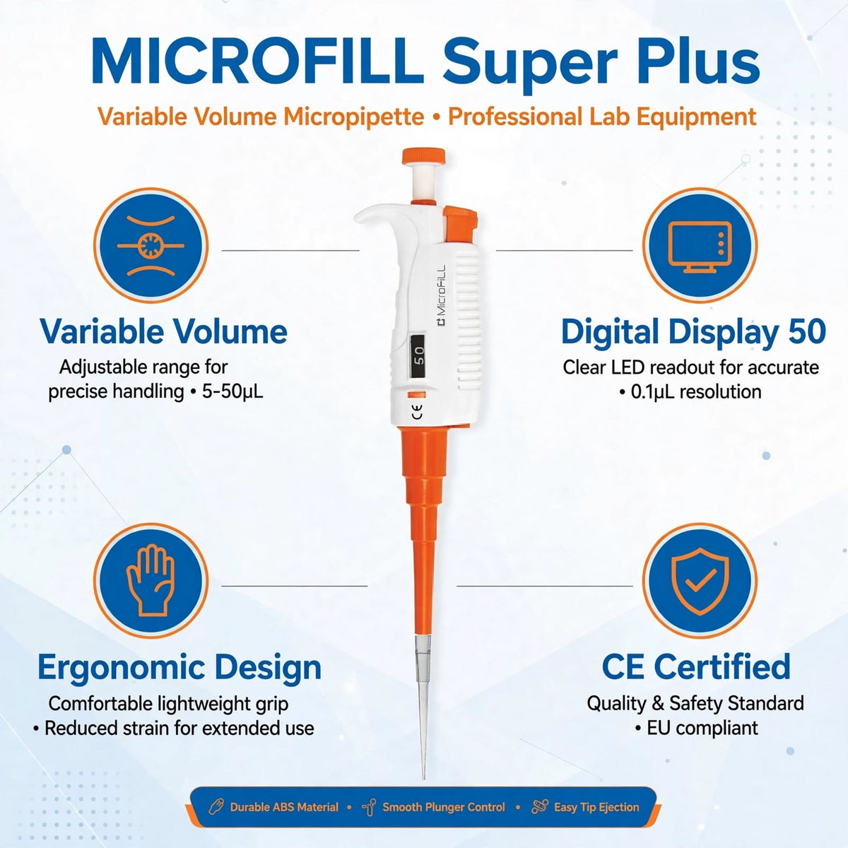 MICROFILL Variable Volume Micropipette | Adjustable Scientific Laboratory Micro Pipette for Precision Liquid Handling