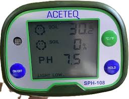 ACETEQ SPH-108 Soil PH Meter, Tests Soil pH Value, Temperature, Humidity & Sunlight Testing Meter