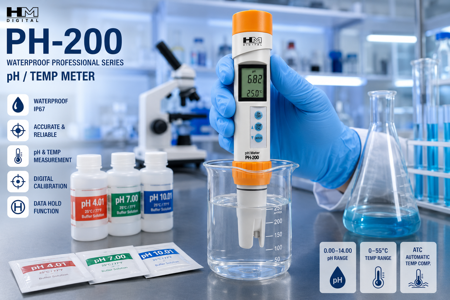 HM Digital PH-200 Waterproof Professional Series pH/Temperature Meter