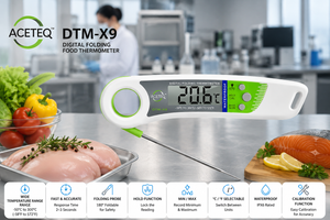 ACETEQ DTM-X9 Digital Folding Food Thermometer – Waterproof, Stainless-Steel Probe, Fast Response