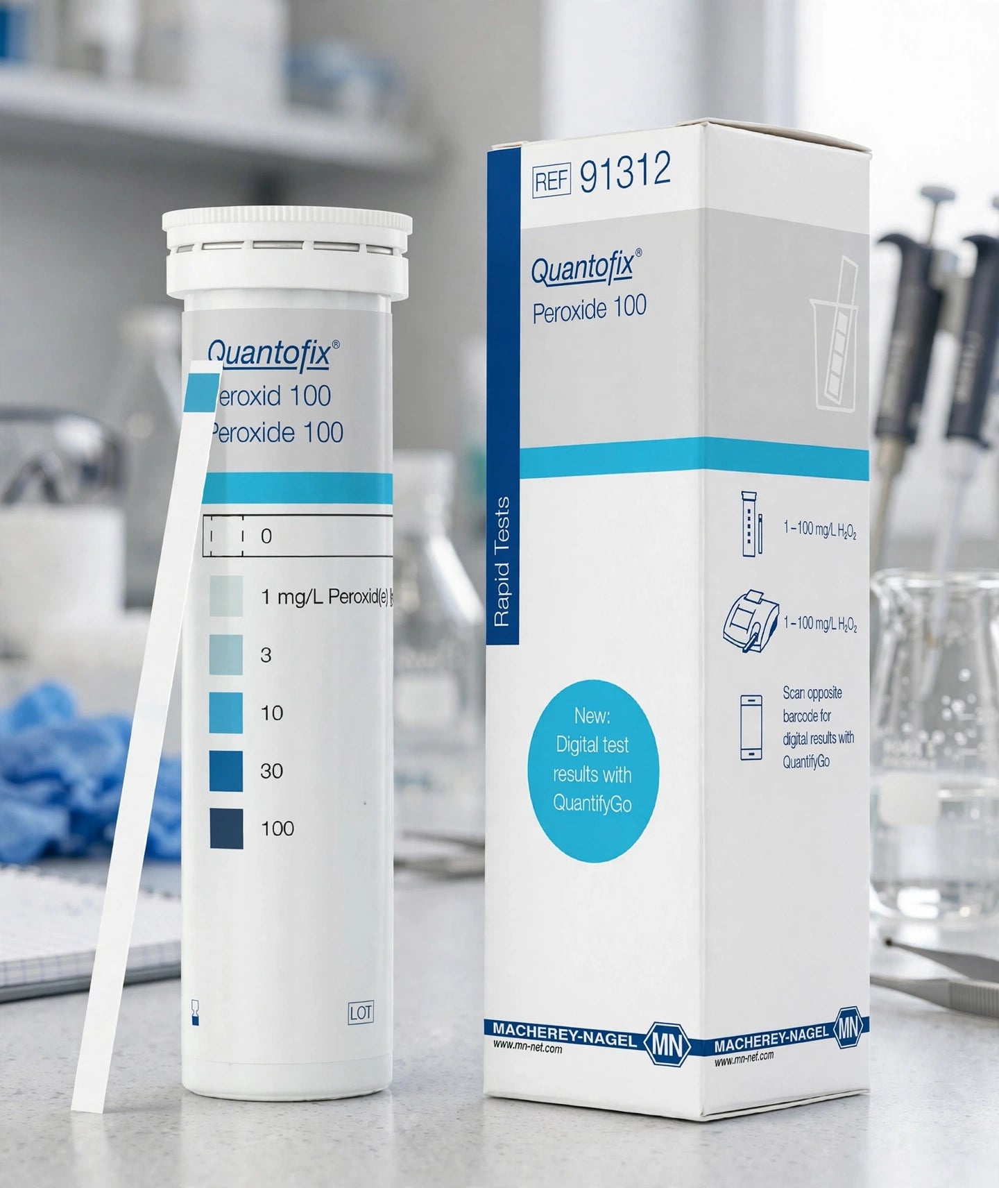 MACHEREY-NAGEL QUANTOFIX® Peroxide 100 | Hydrogen Peroxide Test Strips | 1–100 mg/L H₂O₂ | 100 Tests | REF 91312