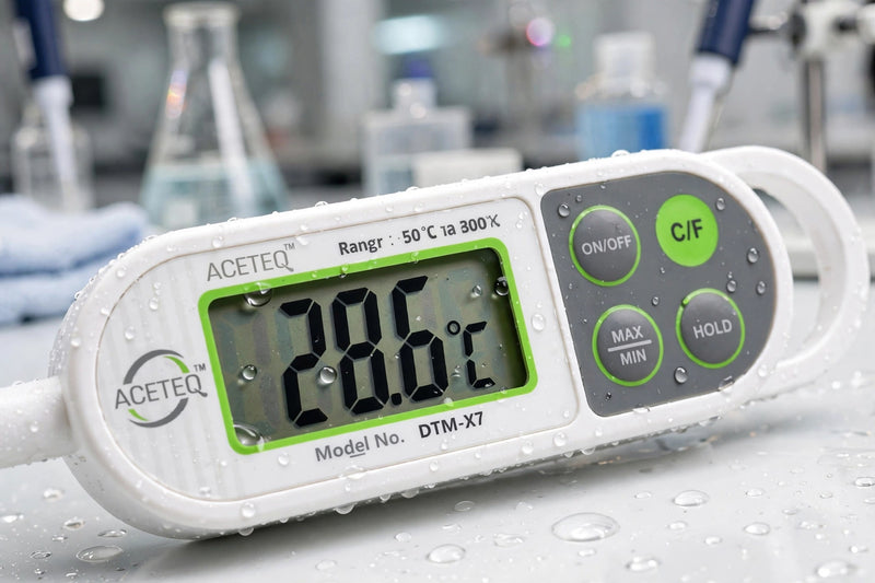ACETEQ DTM-X7 Waterproof Digital Thermometer, -50°C to 300°C, IPX6, Stainless Steel Probe, 0.1°C Resolution